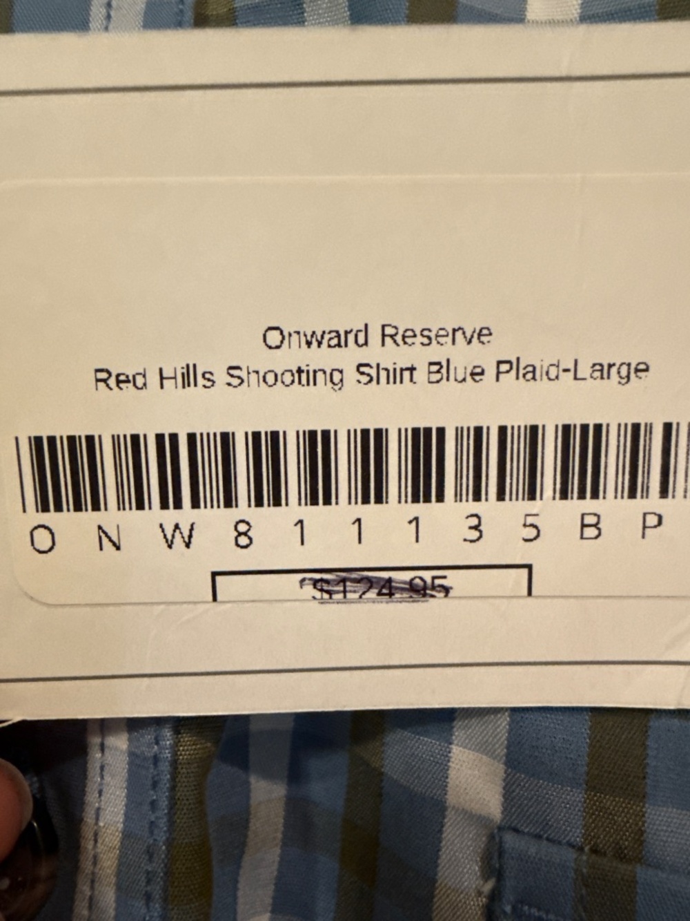 Onward Reserve blue plaid shooting shirt. NWT. Men’s L - Picture 4 of 5